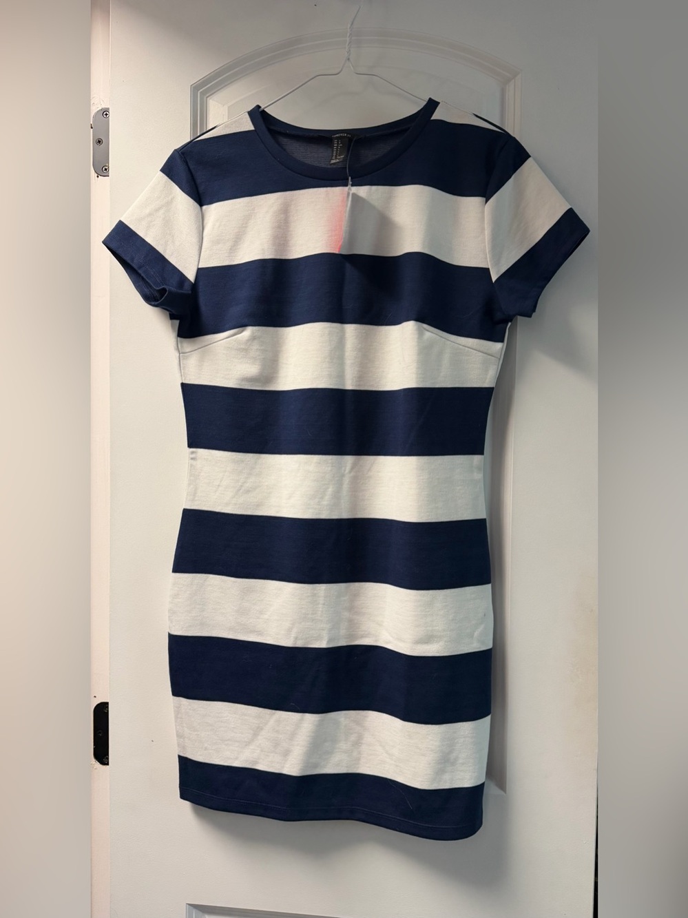 Forever 21 Navy and Cream Striped Short Sleeve Dress